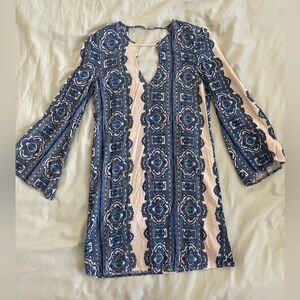 Blue and white printed mini tunic dress size medium